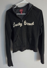 vintage lucky brand zip up hoodie size L rose design on back lucky brand on fron