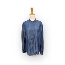 Carlisle Collection Blue Chambray Pintuck Top Size 10 Blouse