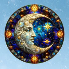 Crescent Moon Faux Stained-Glass WINDOW CLING Size 8" Round Vinyl