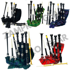Great Highland Scottish Bagpipes   Black Finish with Silver Mounts, Bag  Tutor