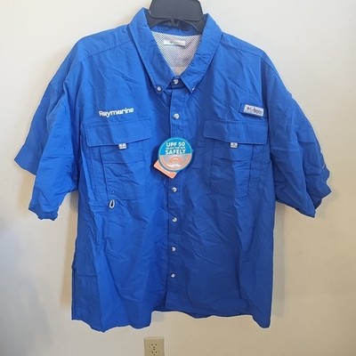 Columbia Men s Blue Short Sleeve PFG Vented Raymarine Button Down XXL 