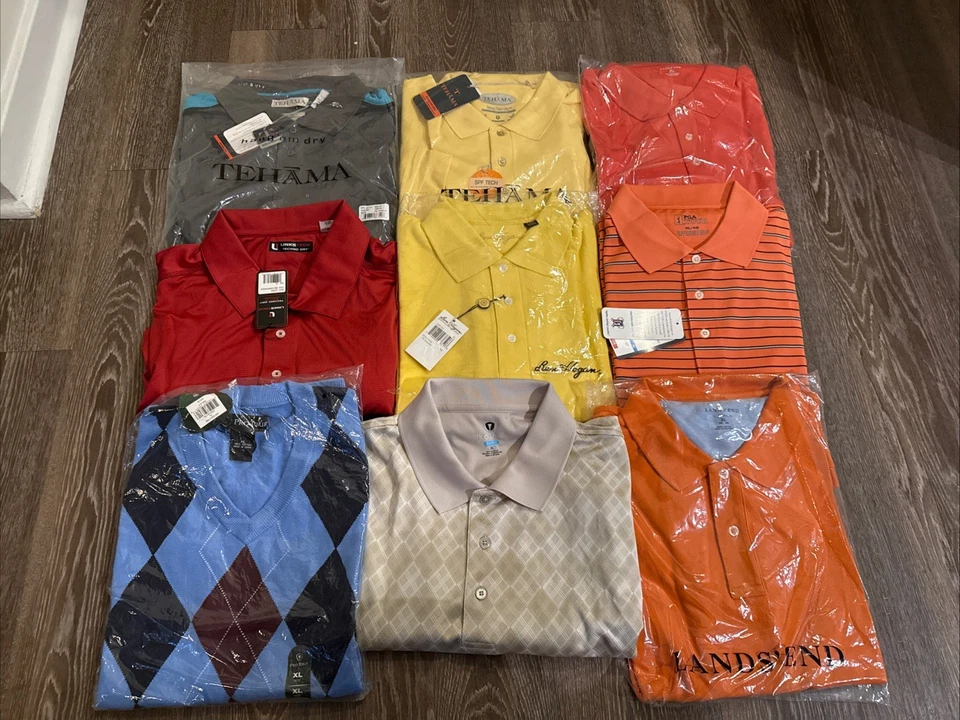 Lote de 9 novas camisas polo masculinas de golfe manga curta Tehama, PGA, Ben Hogan tamanho XL - Imagem 2 de 4