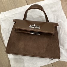 Brown Satchel Top Handle Bag for Women with Detachable Strap and Silver Hardware
