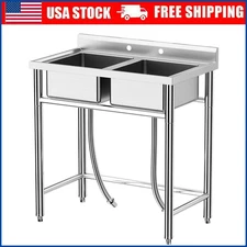 36"x21"x40" Stainless Steel Dual Bowl Sink Commercial Restaurant Kitchen Sink