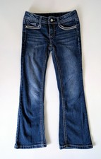 Faded Glory Jeans Girls Embellished Bling Embroidered Cross Bootcut Blue Size 6