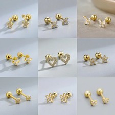 Heart Stud Earrings Metal Screw Back Cartilage Helix Piercing Women Jewelry