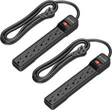 2-Pack 6-Outlet Power Strip Surge Protector, 6Ft Long Extension Cord, UL Listed,