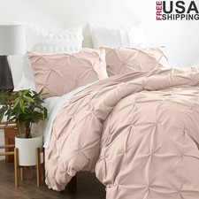 3 Piece Microfiber Pinch Pleat Duvet Cover Set King Size Soft Durable Bedding US
