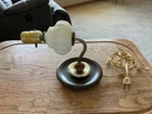 VTG Milk Glass Electric Wall Mount Sconce Lamp Wood Base Tested Works NICE