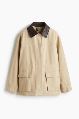 H&M DIVIDED Women's COATED-COLLAR TWILL JACKET LIGHT BEIGE XXL