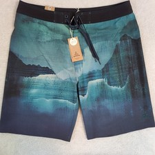 NWT Prana Mountain Blue Performance Board Shorts Trunks Men  s 38 Swimming New