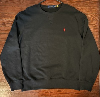 Polo Ralph Lauren Black Cotton Crewneck Sweatshirt Red Pony Logo Size Medium