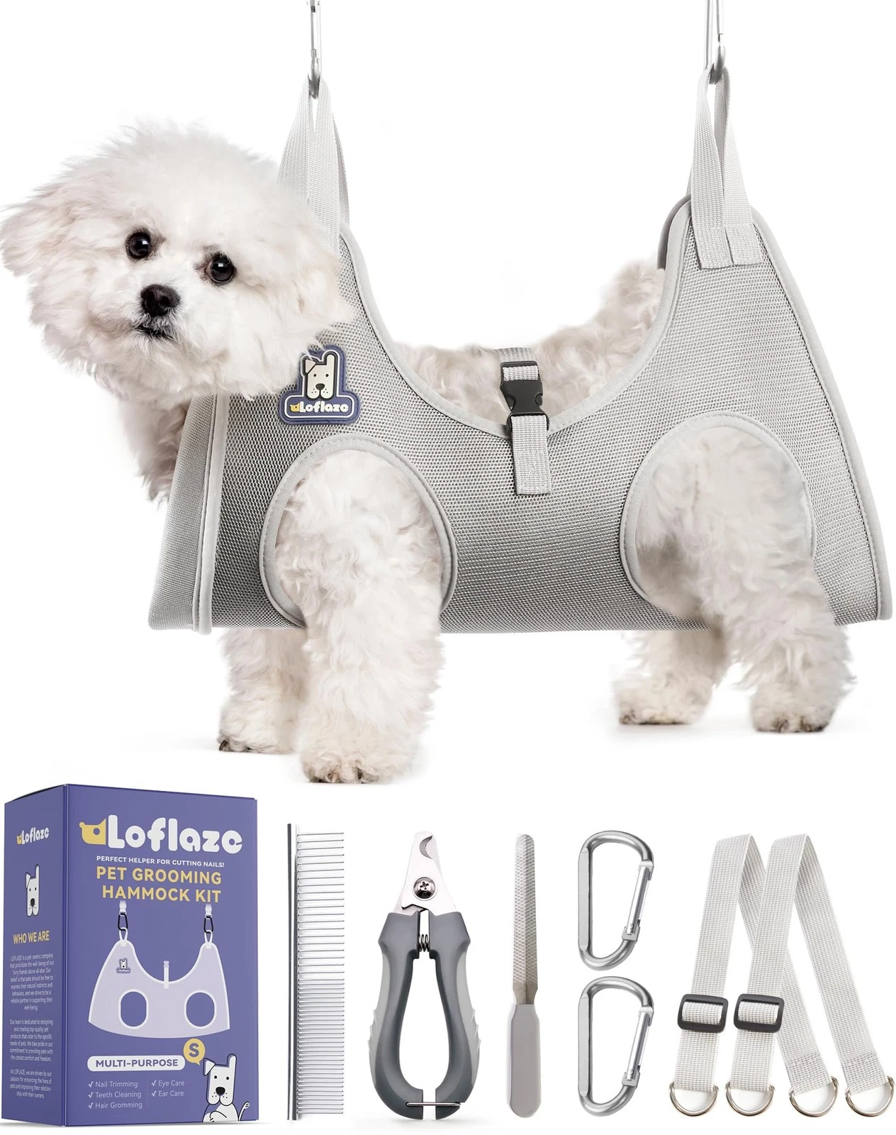 Loflaze Dog Grooming Hammock S ( Legs Distance : 5-12 " / Max W：30lb ), Grey