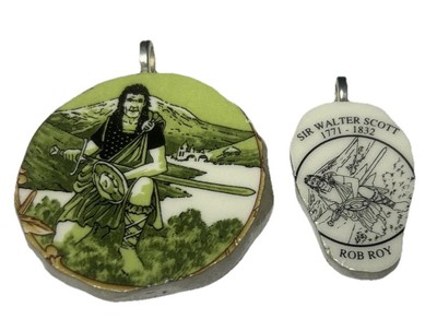 Sir Walter Scott literature Rob Roy broken china chinaware pendant set of 2
