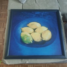 ölgemälde antik signiert 1997 Christian Sommer Bottles I Paint Bild Zitronen