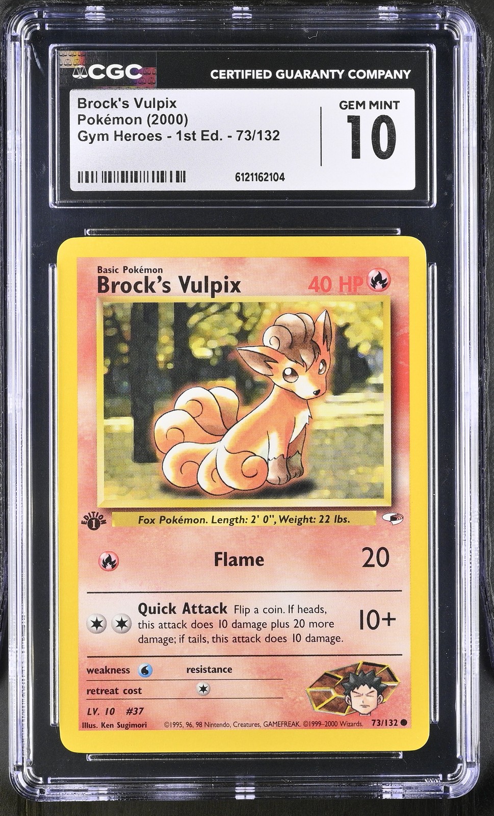 CGC 10 GEM MINT Brock's Vulpix Gym Heroes 1st Edition 73/132 Pokemon Card