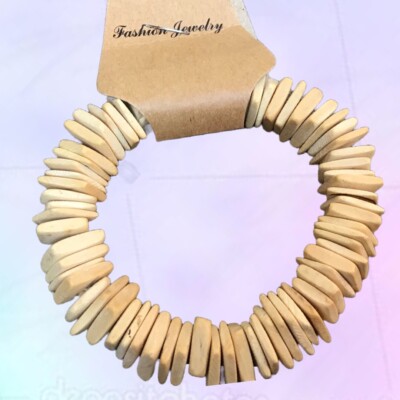 Kokosnuss Muschel creme hellbraun Gummizug Armband Hippie Design Geschenk Q666
