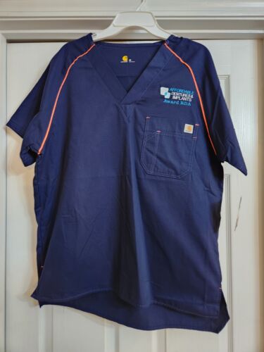 Lot Of 3 Carhartt Mens Size Med Orange/ Navy Blue Scrub Tops NWT. AFFORDABLE