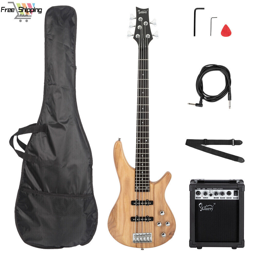 Best Quality GIB 5 String Full Size Electric Bass Guitar SS Pickup Kit Burlywood
