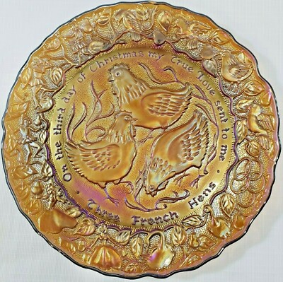 IMPERIAL Carnival Glass Twelve Days of Christmas Three French Hens Plate  