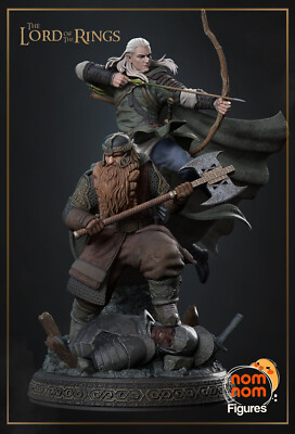 Gimli & Legolas Lord of the Rings Diorama 3D Print, Unpainted Dwarf Elf Duo kit