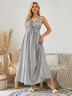 Women Beach Dress- Bohemian Summer Boho Flowy  Striped sleeveless