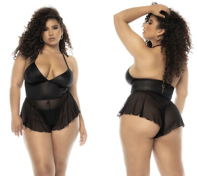 MAPALE WETLOOK NETZ BODY PLUS SIZE clubwear schwarz romper bodysuit gothic
