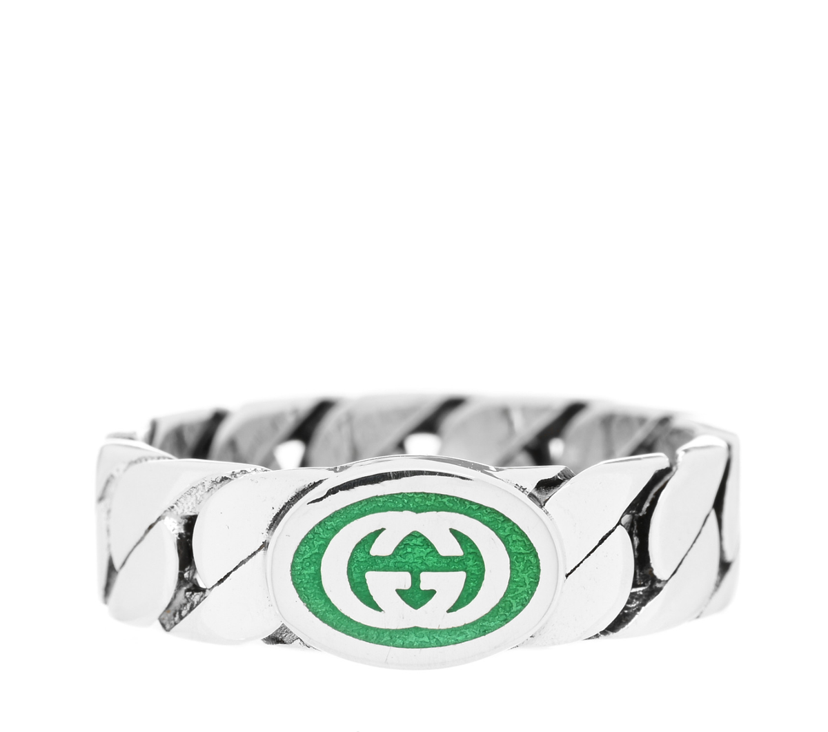 【GUCCI】Interlocking G Gourmette Chain Ring SILVER GUCCI- Sterling Silver & Enamel Gourmette Chain Ring, Gucci