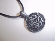 Round Silver Star Pendant Necklace on 18 Inch Black Cord A-101