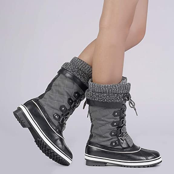 DREAM PAIRS Women's Gray Mid-Calf Waterproof Winter Snow Boots