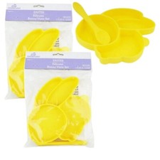 Celebrate Silicone Bunny Plate Yellow Decorative Plate W/ Spoon Easter Set of 2