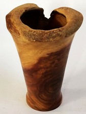 D. BURTON ARTISAN TURNED LIVE OPEN EDGE CAROB WOOD VASE BOWL SCULPTURE 2003 MCM