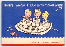 Cute Sailors Play Dice Life Raft Small World? Navy Comic Military Humor Postcard