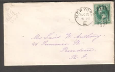 c 1880 cover New York DPO Sta E to Mrs Lewis W Anthony Providence RI