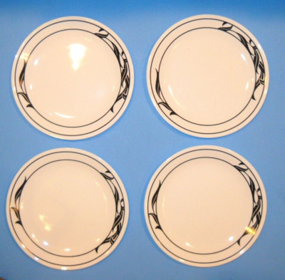 Corelle Corning Ware LYRICS LUNCH PLATE Set 4 Black Floral Leaves ...