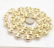 11mm Puffed Mariner Anchor Link Necklace Chain 14K Yellow Gold Plated 925 Silver