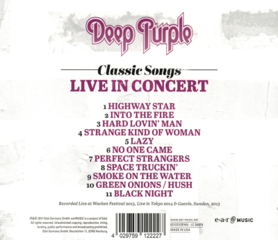 Deep Purple • Classic Songs • Live In Concert CD 2017 Ear Music