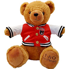 FAO Schwarz 1862 Varsity Jacket 2019 Soft Plush Sitting Teddy Bear Brown 12"