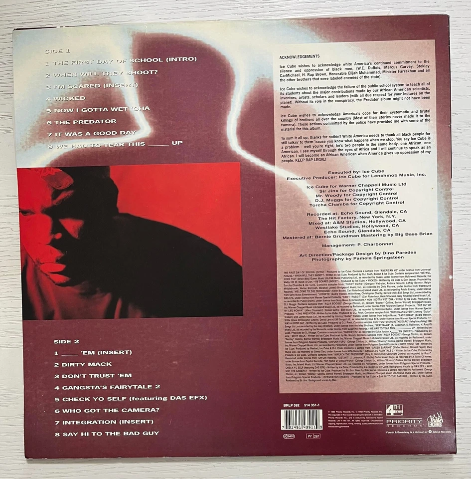 Ice Cube / The Predator 12" Vinyl 1992 UK Original 1LP Priority Record DJ Muggs - Image 3 of 4