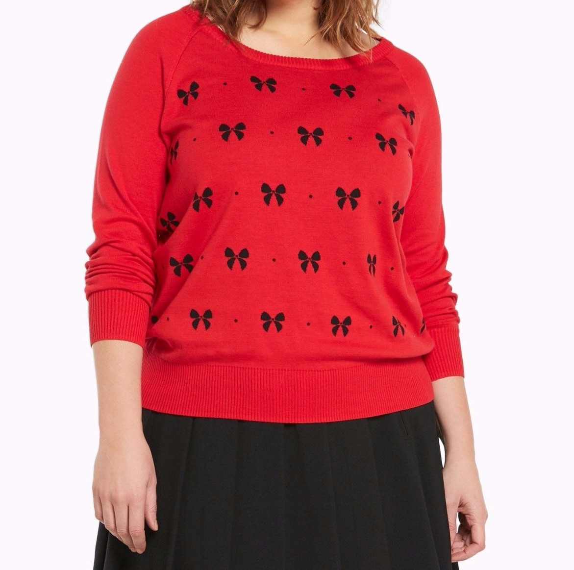 Torrid Bow Print Sweater Red Plus Size: 2X 18 20 #27132 Measurements Below