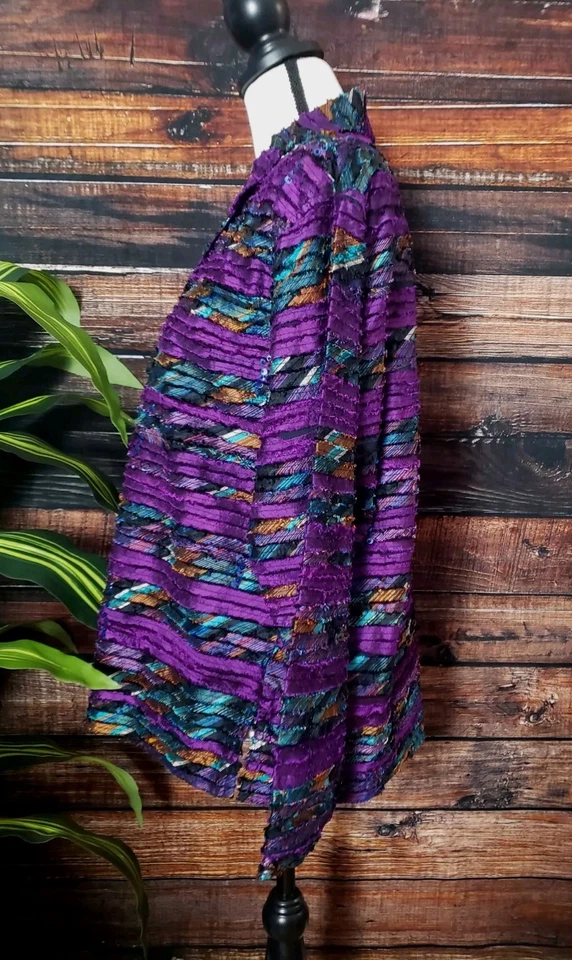 Chicos Design Jacket Blouse Size 1 M Vintage Silk Applique Wearable Art Purple - Image 2 of 4