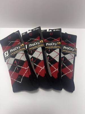 (4) Pairs FootJoy ProDry Men's Golf Crew Socks Plaid 15020-991 Size 7-12 New NWT
