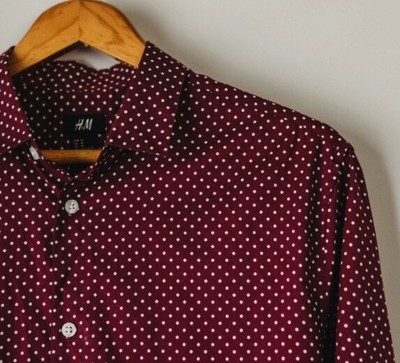 maroon polka dot shirt