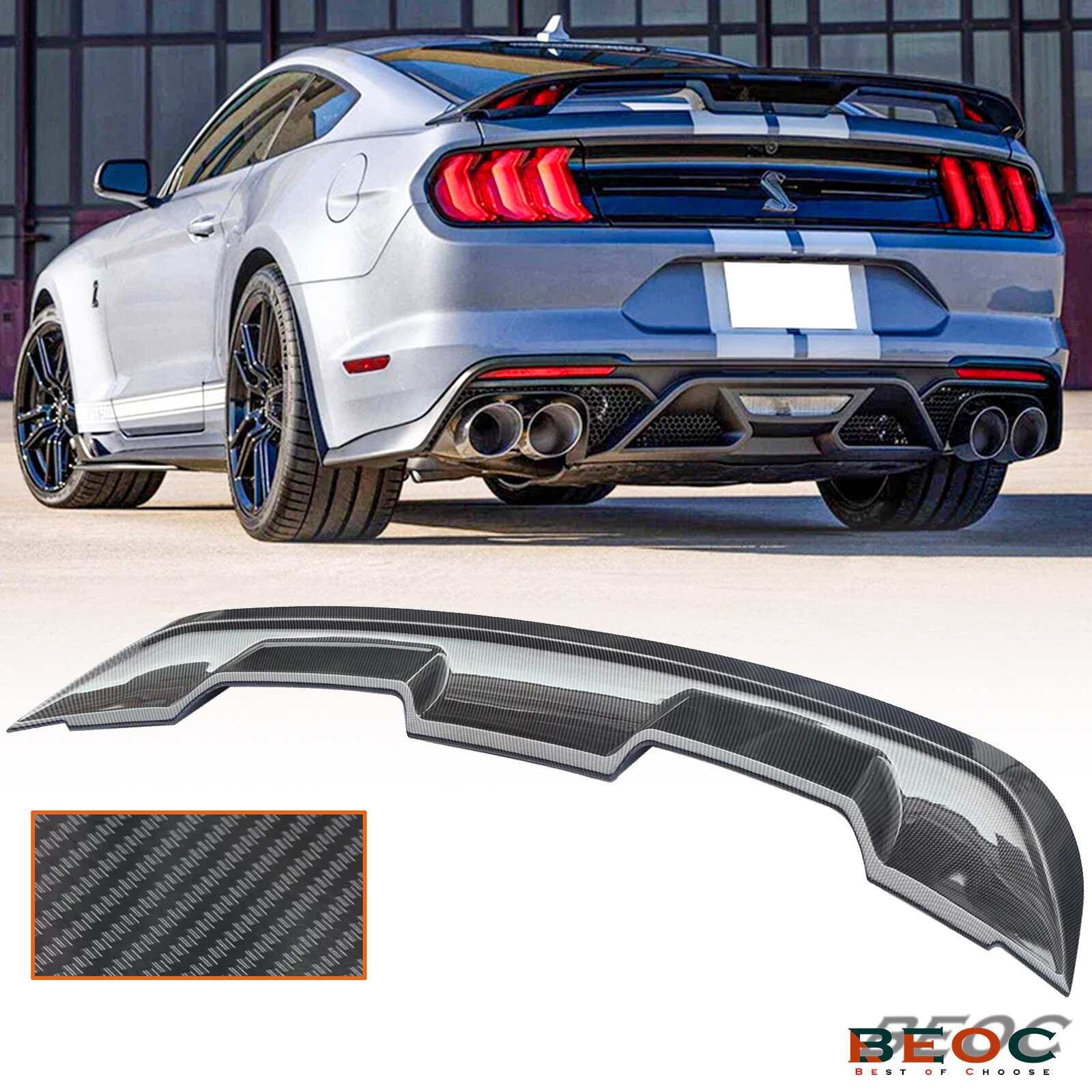 Rear Trunk Spoiler Wing for 2015-2024 Ford Mustang Gloss Carbon Fiber GT Style 