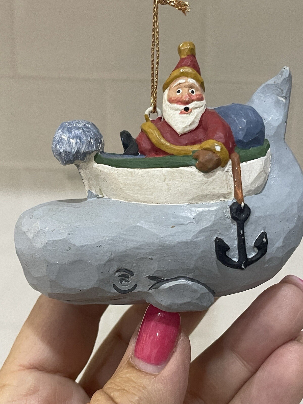 NWT House of Hatten Susan M Smith Santa’s Boat Riding On A Whale Ornament 1999-image
