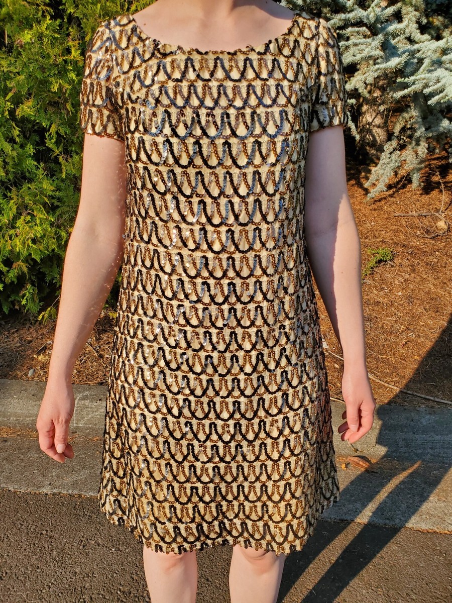 Vintage 60s Sequin New Years Mini Dress Retro Designer