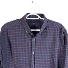Hart Schaffner Marx Flannel Shirt Mens Large Blue Check Heavy Cotton Button Down