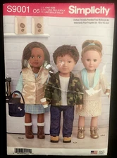Simplicity Sewing Pattern S9001 OS 18" Doll One Size Top Skirt Pants Vest Jacket