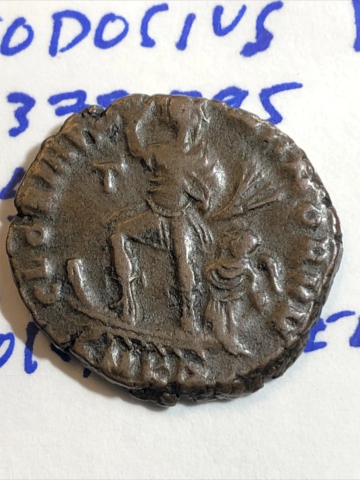 ancient rome Theodosius  I A.d. 379-395 Ae Copper Galley Rev.  victory at helm - Image 3 of 4