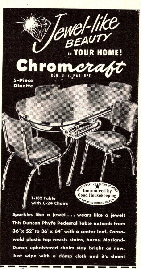 SMALL PRINT AD 1951 Chromcraft 5 pc Dinette Set T132 Table C24 Chairs